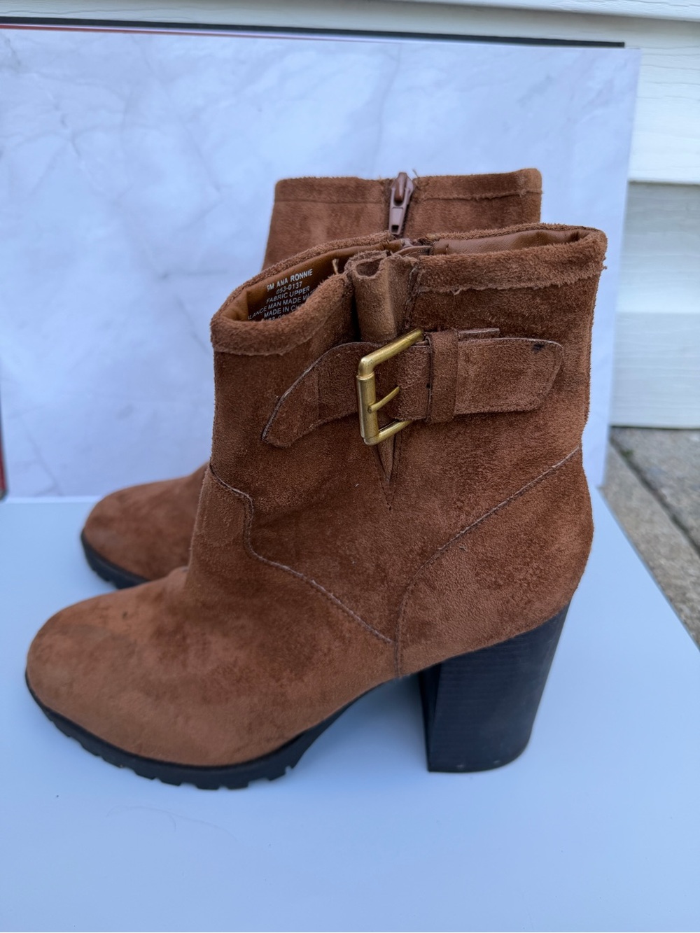 A. N. A. Women's Brown Suede Ankle Boot with Buckle Detail
